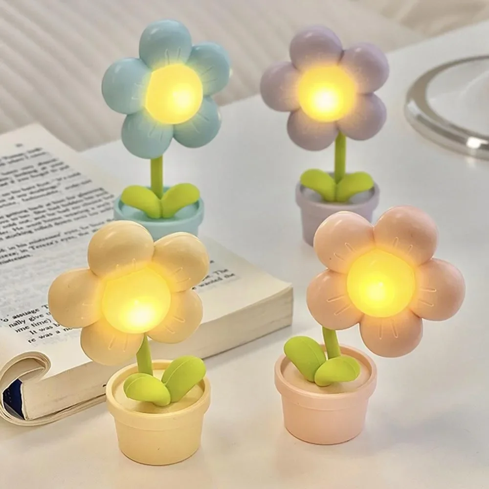 Mini LED Flower Night Light Cute Rabbit Duck Lamp Desktop Moon Cheese Light Ornament Kids Bedside Sleeping Lamp Holiday Gifts