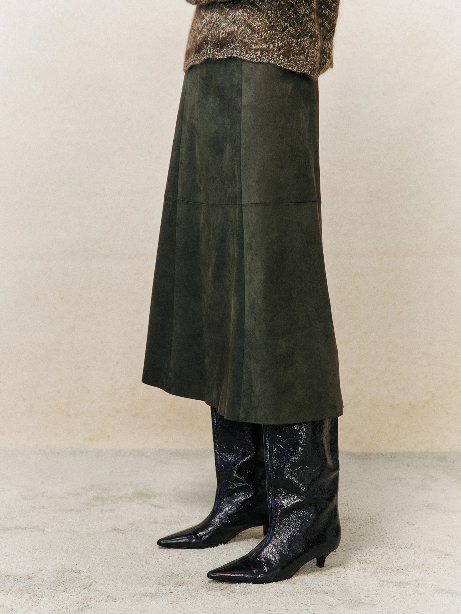 High Quality Eco-Friendly Suede Vintage High Waist Midi Straight Skirt Women's Fashion Spring Autumn Season A-Line Skirt