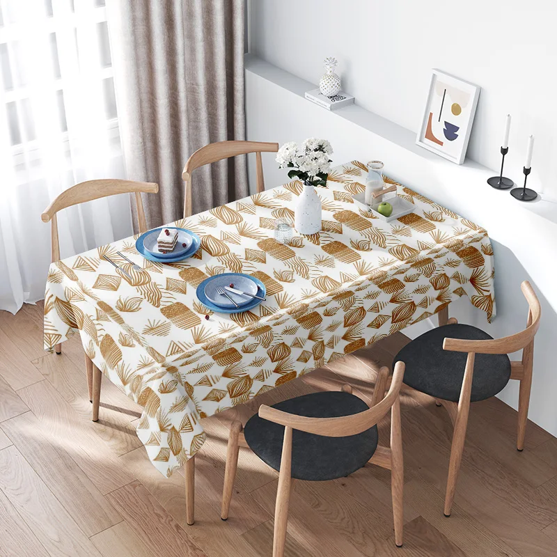

White Gold Geometric Tablecloth: Ideal for Modern Dining Tables - Easy Care Washable, Versatile Home Decor (160x245cm)
