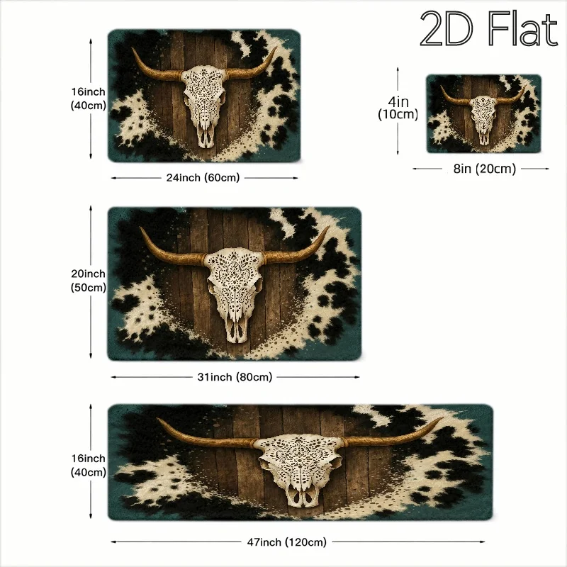 1pc, 2D Flat Western - Style Carved Bull Skull Area Rug, Durable, Stain - Resistant, Machine - Washable, Highly Versatile, Sui