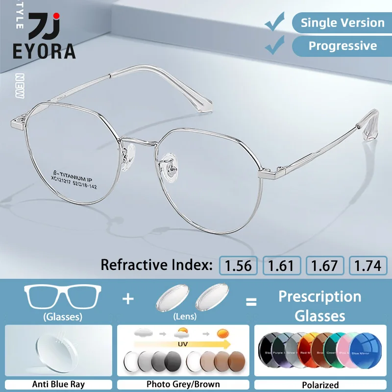 

EYORA Full Rim Retro Half Titanium Reading Glasses Myopia Eyewear Hyperopia Anti Blue Ray Progressive Photochromic Eyewear Lens