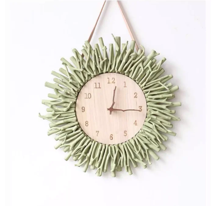 Wood Art and craft 3d wooden flower shaped vintage wall clock for home decor