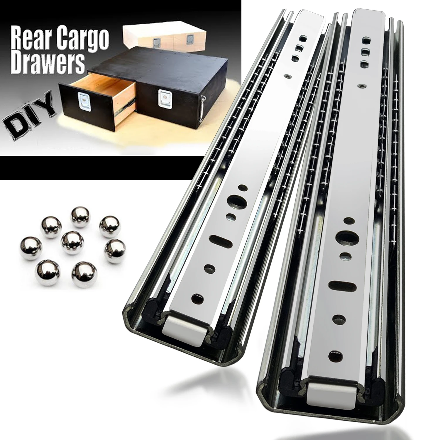 Imagem -02 - Heavy Duty Bloqueio Gaveta Slides Fold Ball Trilhos de Gaveta de Aço Hardware Runners Tracks Extensão Completa 260 lb Par