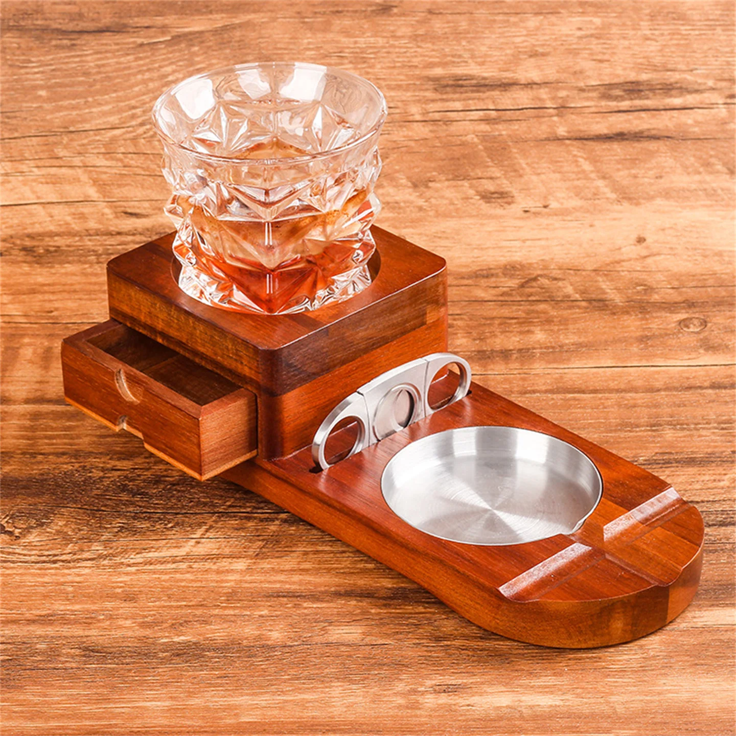 

Solid Wood Cigar Ashtray With Cigar Drawer Whiskey Cup Holder Tray Cigar Box Cigar Accessory Tool Male