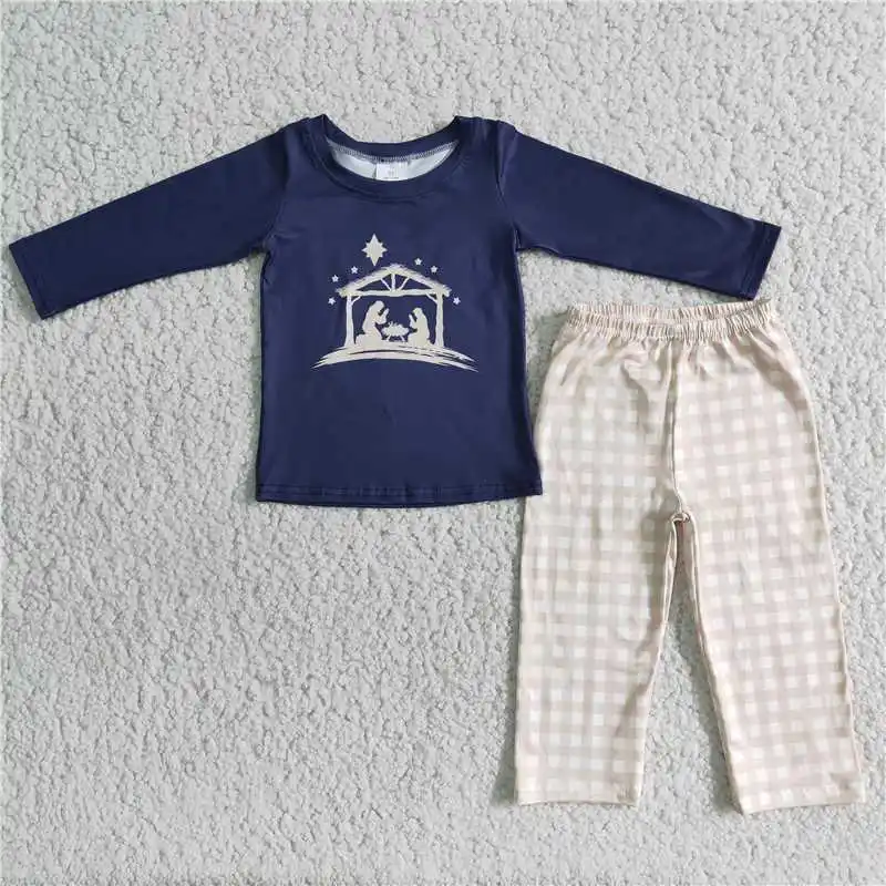 Baby Boy Nativity Sleepwear Toddler Long Sleeve Jesus Ruffle Pants Infant Kid Nativity Set Children Cotton Pajamas Nightclothes