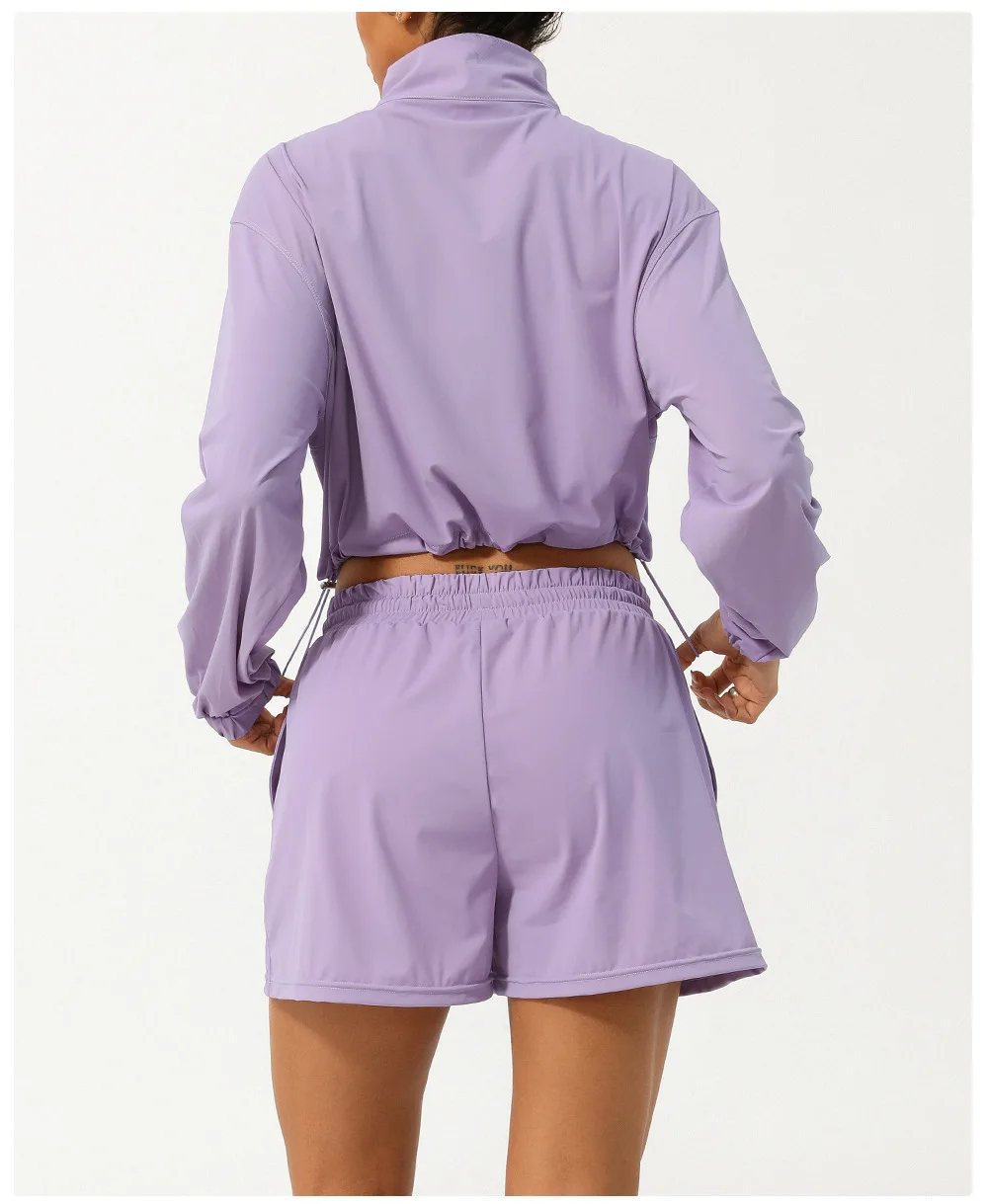 Frauen Outdoor-Lauf anzug Sommer einfarbig zweiteilig Yoga-Set atmungsaktive schnell trocknende Fitness-Sport bekleidung Trainings kleidung – Detail 14