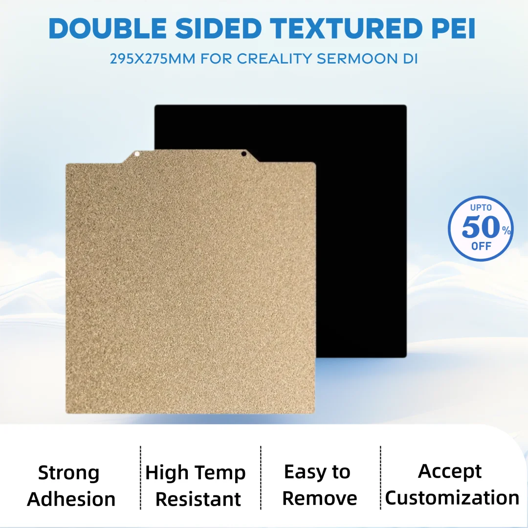 

Текстурированный лист PEI 295x275 мм для Creality Sermoon D1, рабочая пластина, двухсторонняя PEY PET PEO PEI, пружинная сталь, гибкая платформа для печати