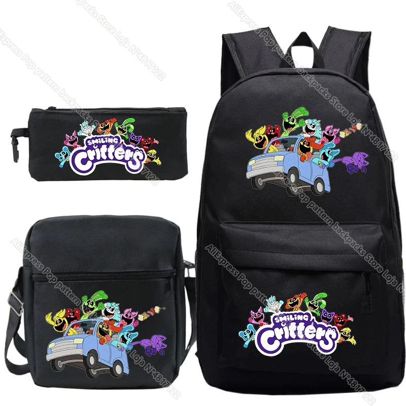 Lächelnde Critter Kinder Rucksack catnap 3 Stück Schult aschen für Jungen Mädchen Anime Rucksack Kinder wasserdicht Buch Schult asche Geschenk