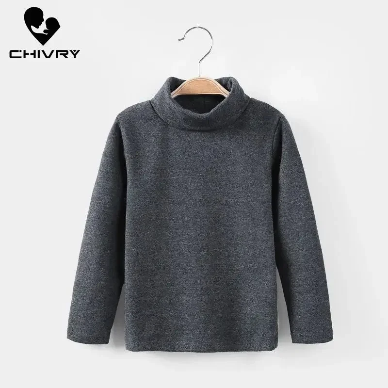 New 2024 Autumn Winter Boys Girls Kids Fashion Solid T Shirt Tops Children O-neck Long Sleeve Warm Casual T-shirts