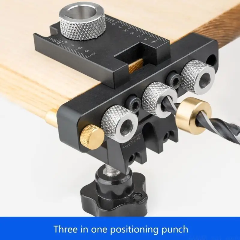 A2BE 3 in 1 Woodworking Doweling Jig With Positioning Clip Adjustable Drilling Guide Puncher Locator Carpentry Tools