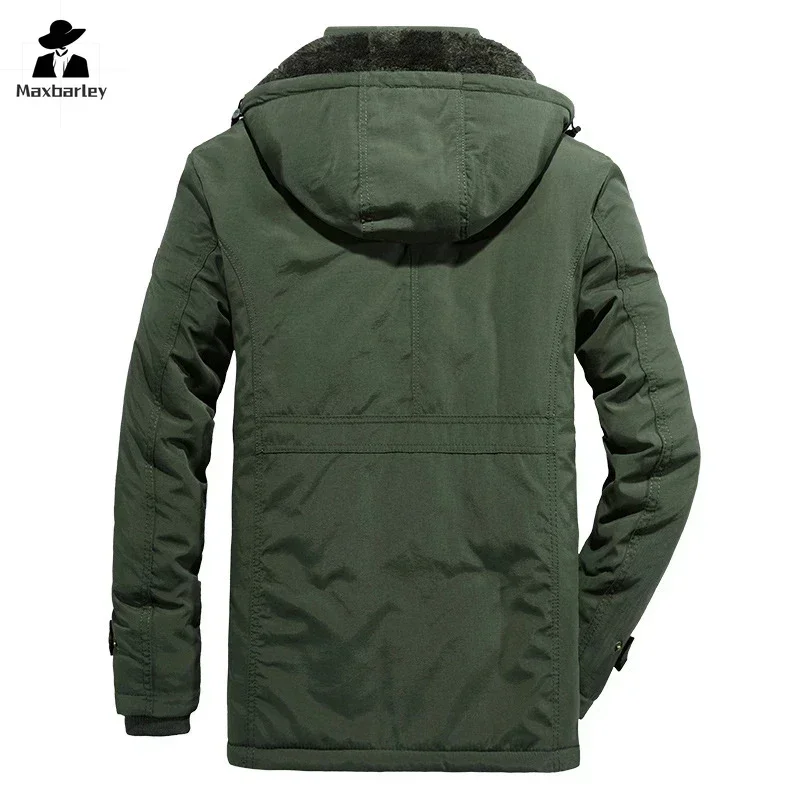 Winter Fleece Long Jacket Men Casual Thicken Warm Cotton Padded Jacket Mens Fashion Hooded Outdoor Windproof Coat Parkas