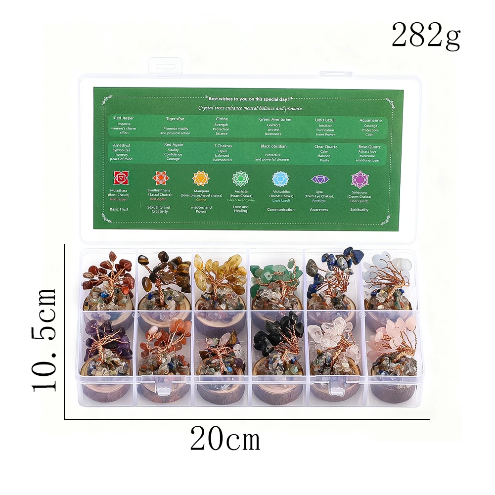 12 قطعة شقرا كريستال شجرة الحياة مجموعة التماثيل الحجر الطبيعي شجرة محظوظة صغيرة مع قاعدة خشبية الريكي شفاء فنغشوي ديكور المنزل