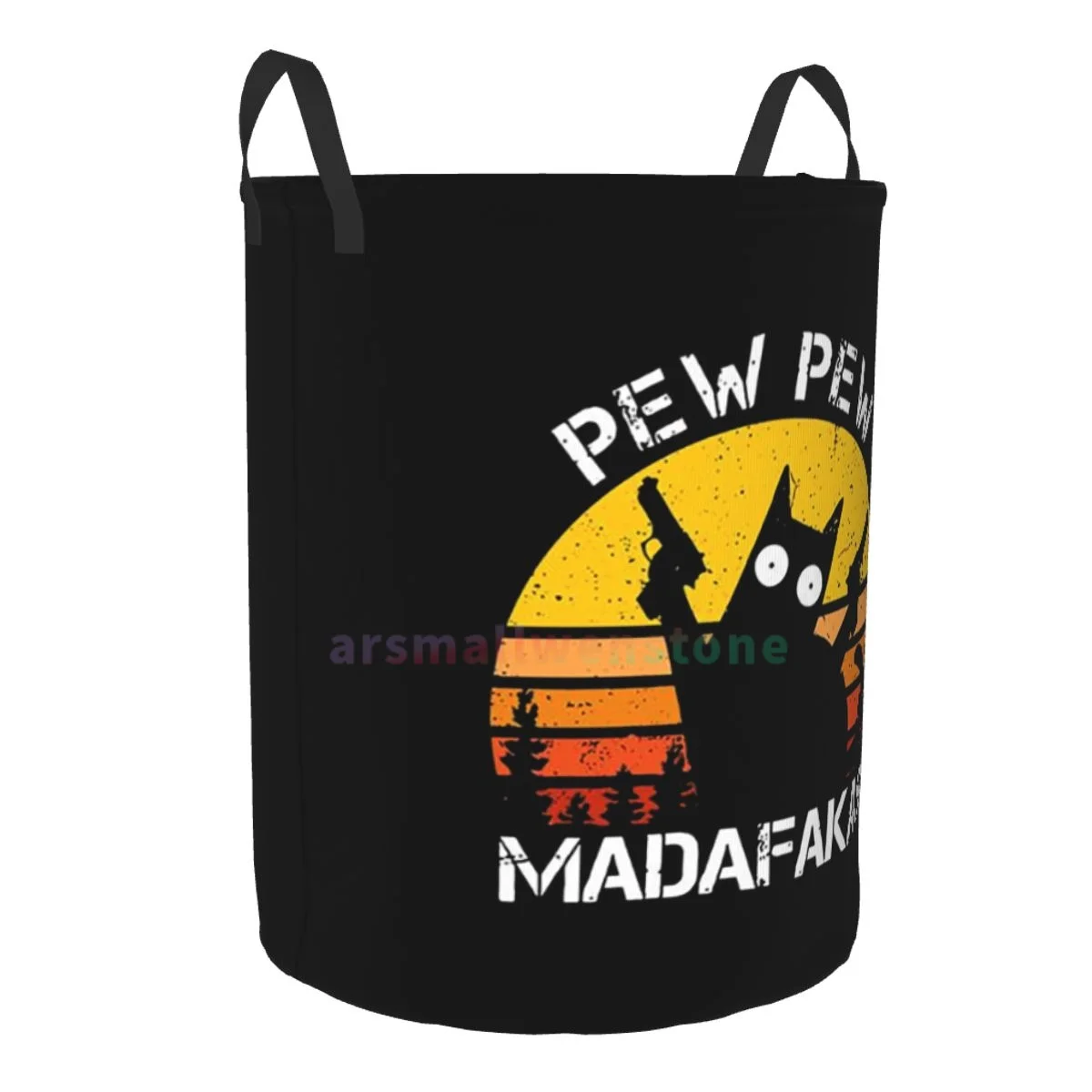 Pew Pew Madafakas Cat Round Laundry Hamper Storage Basket Toys Clothes Organizer Bin for Home Bathroom Bedroom Dorm Nursery