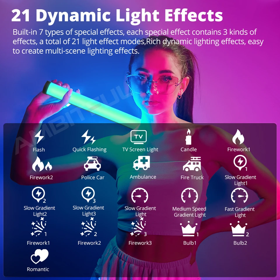 SIDANDE B320S RGB LED Video Stick Tube Light 2500K-9900K Mini Stick Photography Lighting for Photography Studio