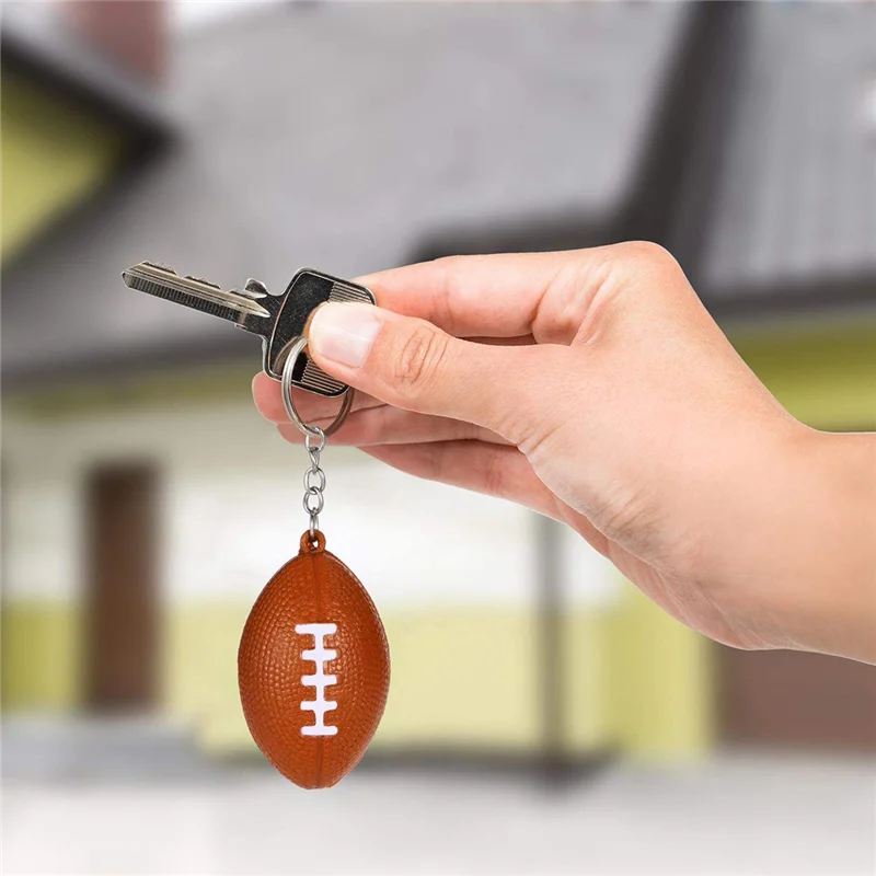 

GO-24 Pack Football Keychains,Mini Rugby Stress Ball Keychains,Sports Ball Keychains,School Carnival Reward For Boy Girls