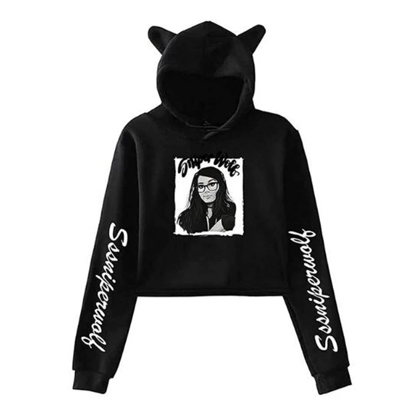 

Sssniperwolf Merch Crop Top Hoodie Long Sleeve Harajuku Cropped Sweatshirt Kawaii Cat Ear Pullover Women Tops Streetwear Clothes