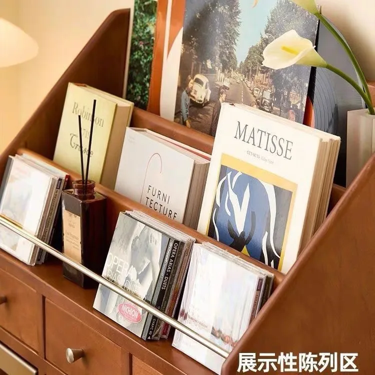 Nordic solid wood magazine simple Japanese living room study bookcase small apartment retro storage locker