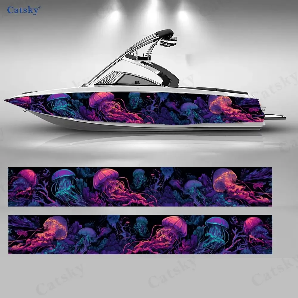2Pcs Fluorescent Jellyfish Boat Stickers, PVC Waterproof Vinyl Wrap Decals for Fishing Boats, Durable and Stylish Design