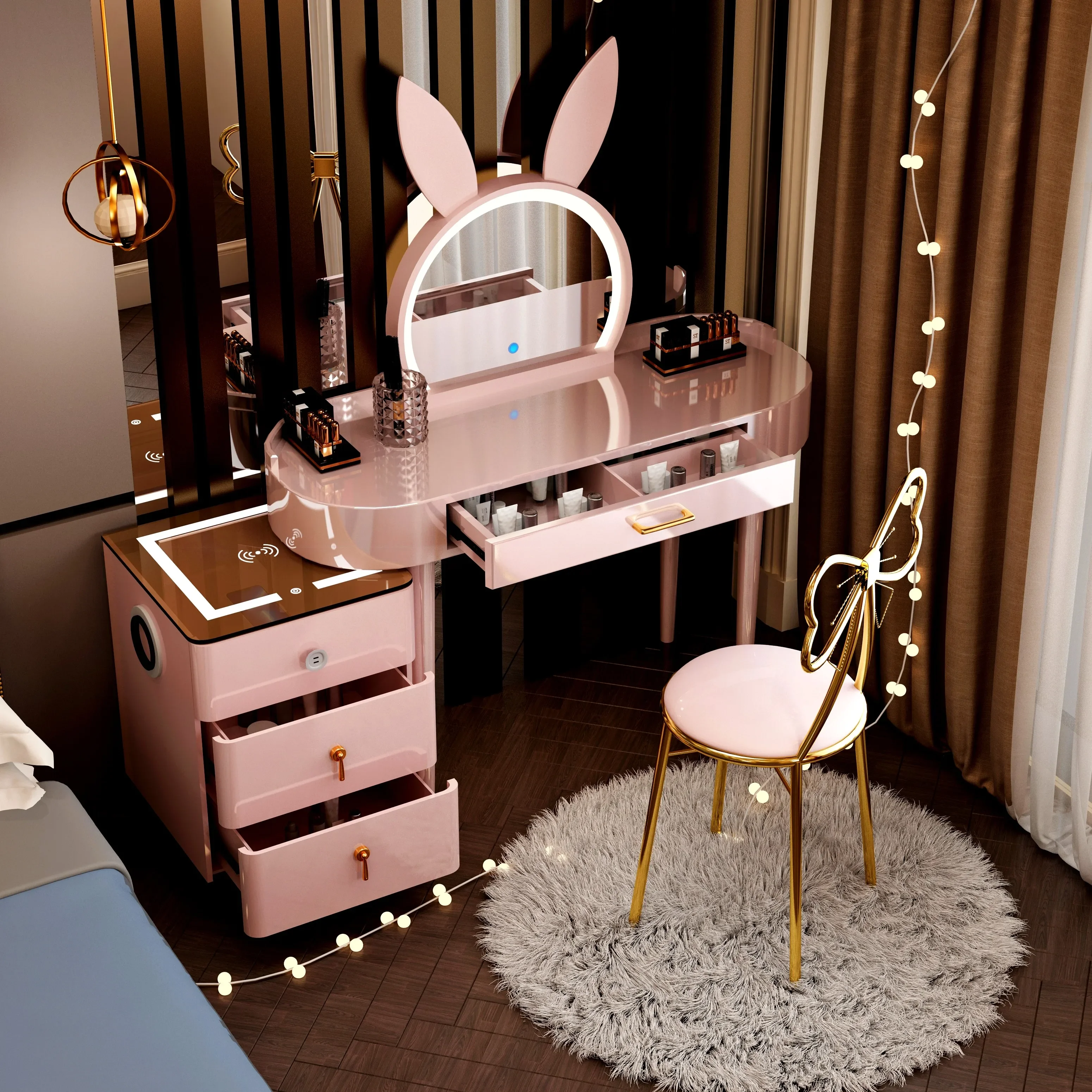 Toiletries Dresser Bedroom Drawers Makeup Vanity Full Dressing Table Desk Led Mirror Storage Cabinet Vintage Dressers Large Home