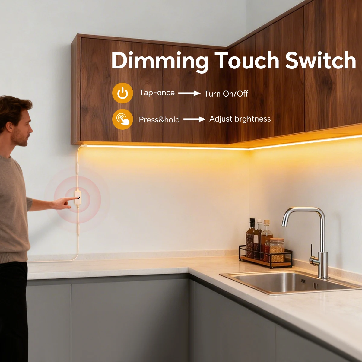 Newest 24V Touch Sensor Dimmable Pure Silicone Neon Lights COB LED Strip 280leds/m Self-adhesive Under Cabinet Light For Kitchen