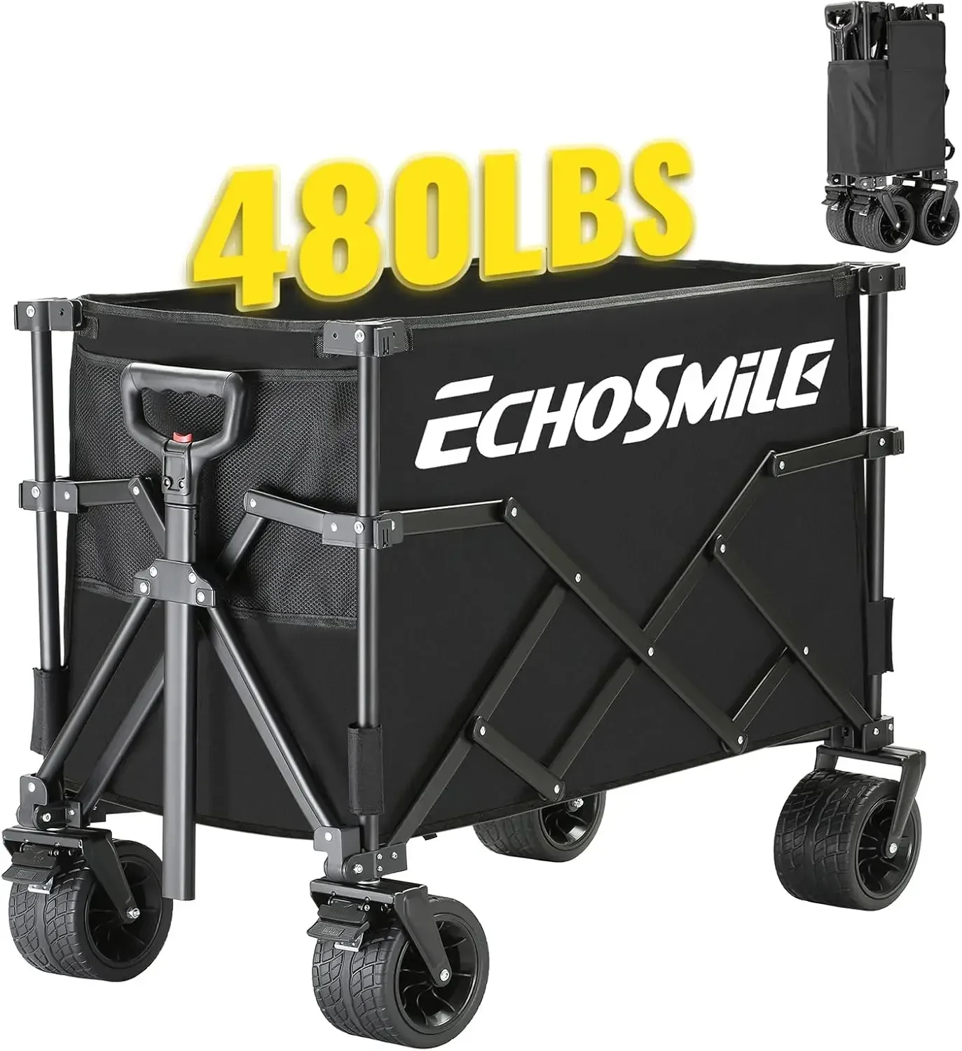 

Collapsible Outdoor Utility Wagon, Beach Wagon for Sand with Big Wheels, Camping Portable Cart