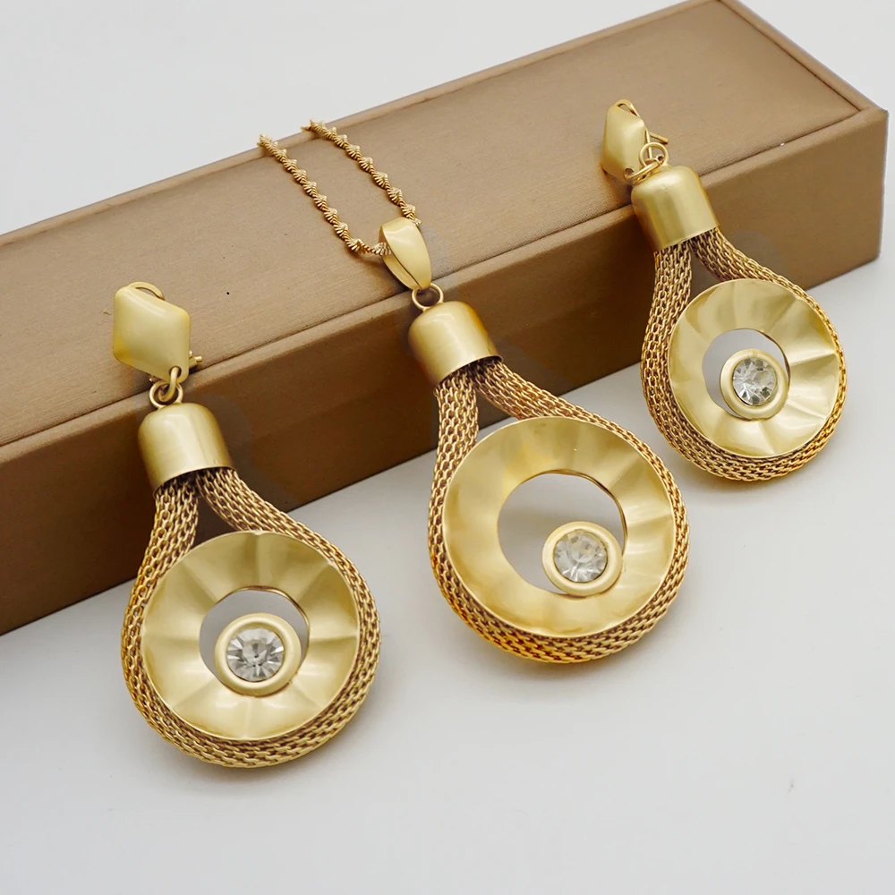 Women's Gold Color Necklace Set with Stud Earrings, Lightweight