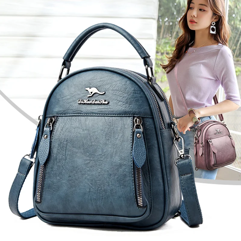 2023 New Women Leather Backpacks Fashion School Bags for Girls Multi-pocket Travel Backpack Multifunction Ladies Shoulder Bags