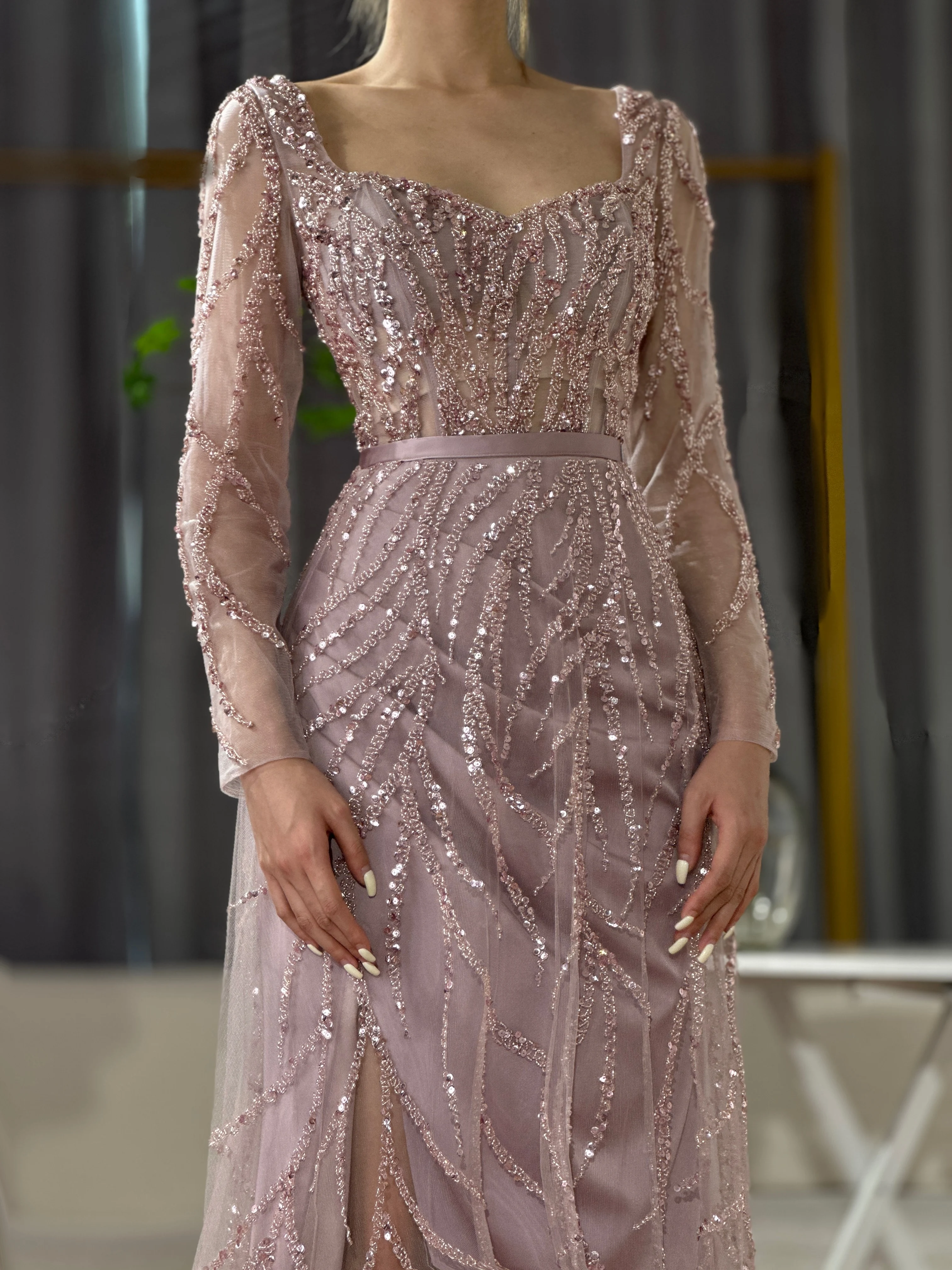 Serene Hill Pink High Slit Beaded Luxury Dubai Evening Dresses Formal Occasions Gowns Wedding Party Customized 2025 GLA71917