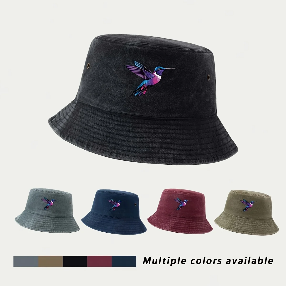 Fisherman Hat with a Dazzling Gradient Hummingbird Print, Featuring an American Tropical Minimalist Casual Style. Easy to Clean,