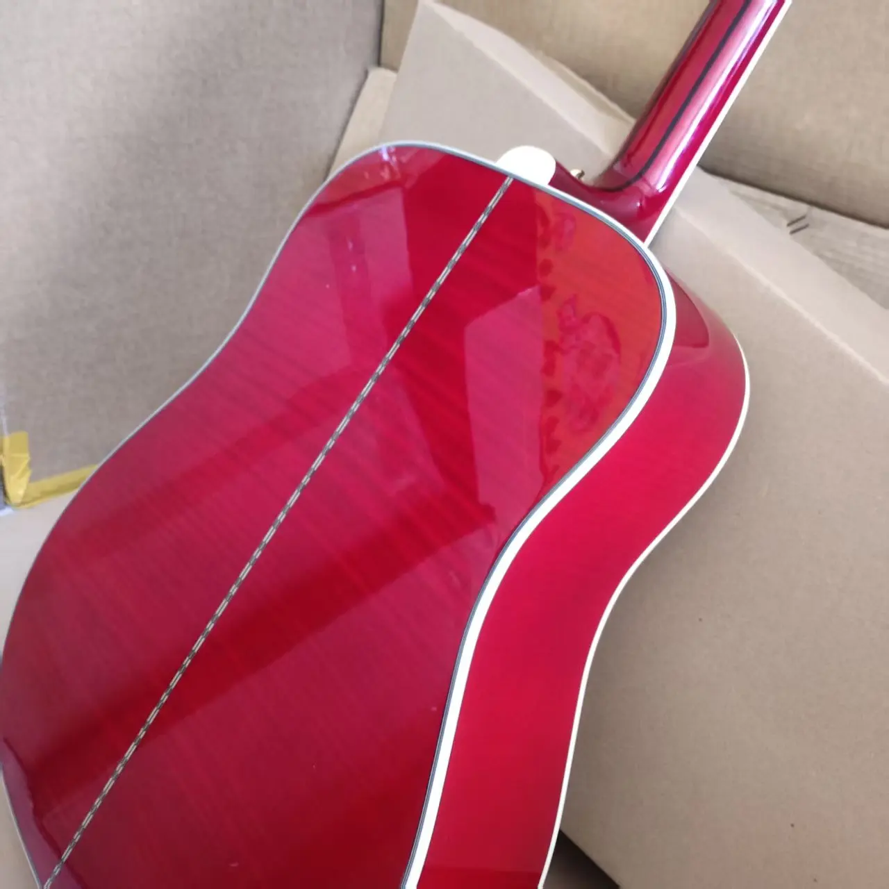 Folk guitar, six strings, mixed colors, with tiger pattern, spruce top, rosewood fingerboard