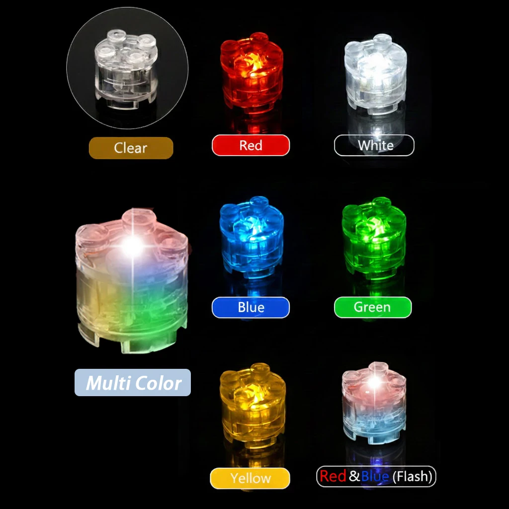 2/5/10 unids/lote multicolor Flash LED MOC luz Juguetes de bloques de construcción 2x2 ladrillo redondo Flash montaje carretera MOC regalo clásico ciudad