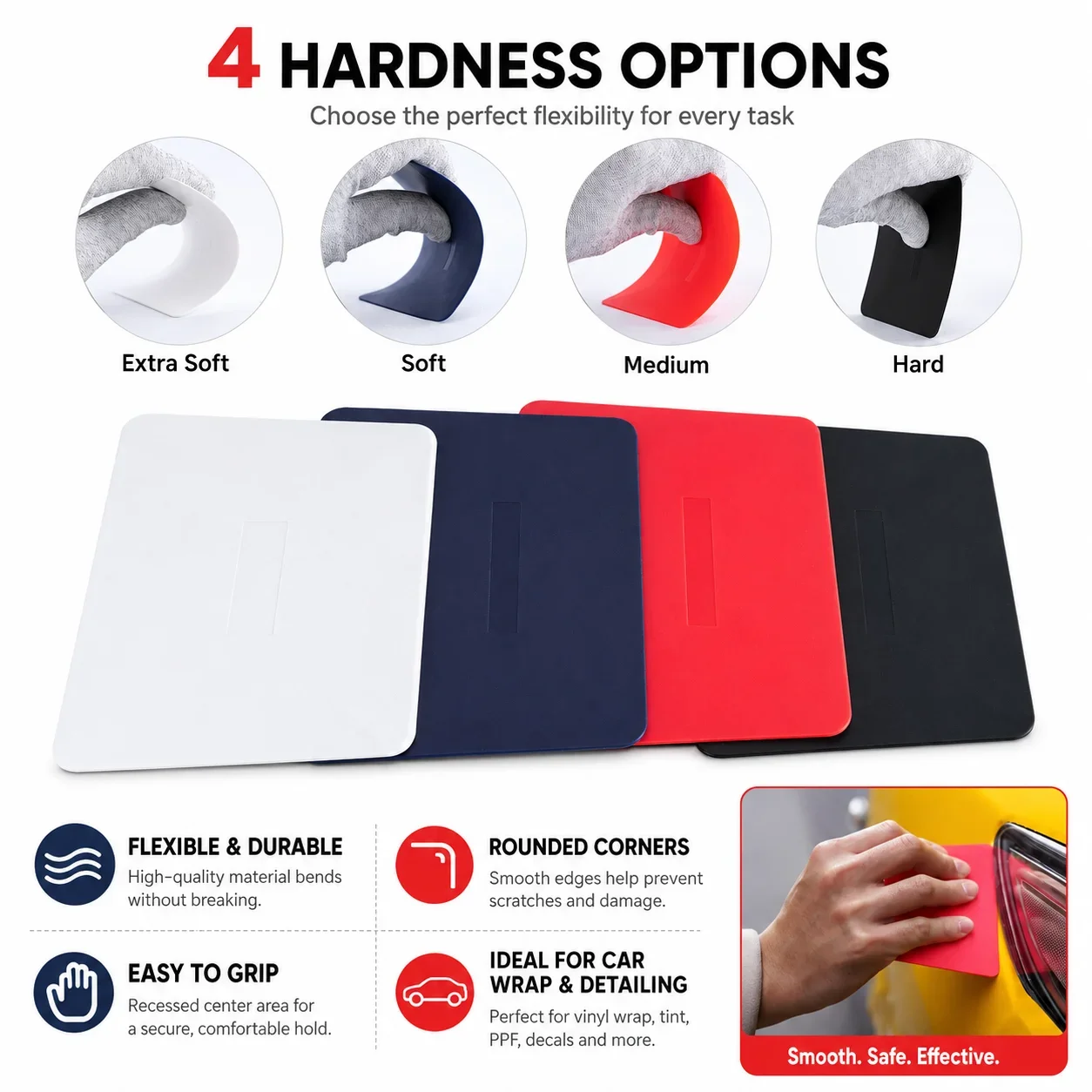 Trapezoid PPF Squeegee, 4 Colors 4 Hardness Options Car Wrap Film Corner Scraper for Window Tint and Vinyl Wrap Installation