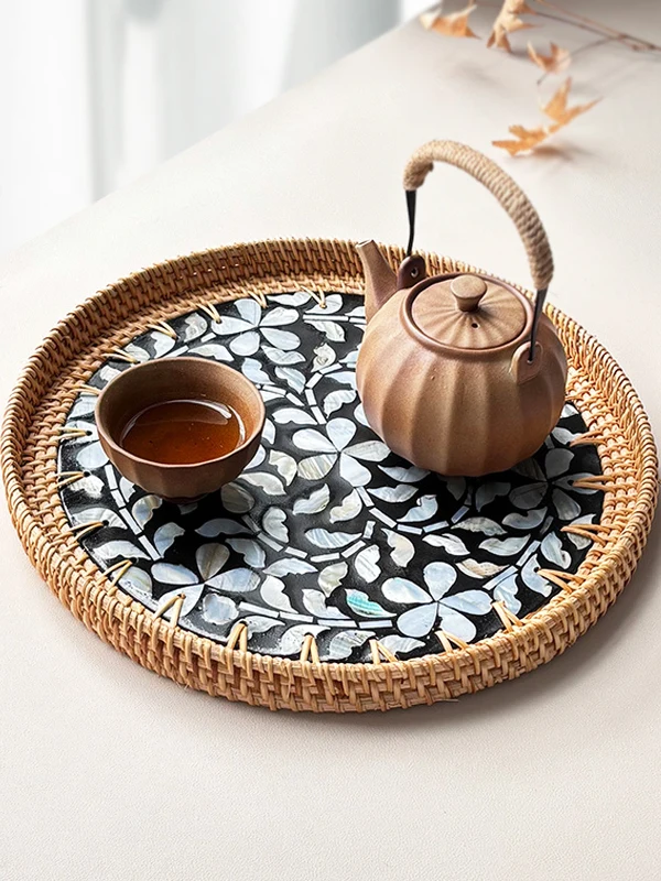 Luxury Creative ell Tray Handwoven Vine Fruit Tray Dert Storage Tray Nordic Sle Epoxy Coating Flat  Non-microwave ...