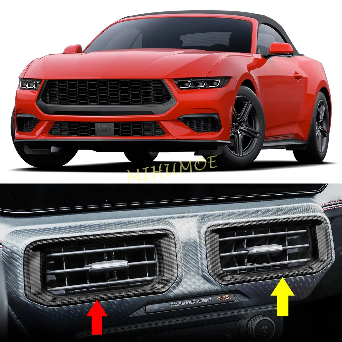 

For Ford Mustang 2024 2025 2026 Carbon Fiber Car Interior Dashboard Middle Air Vent Cover Surrounds Decoration Stickers Stylish