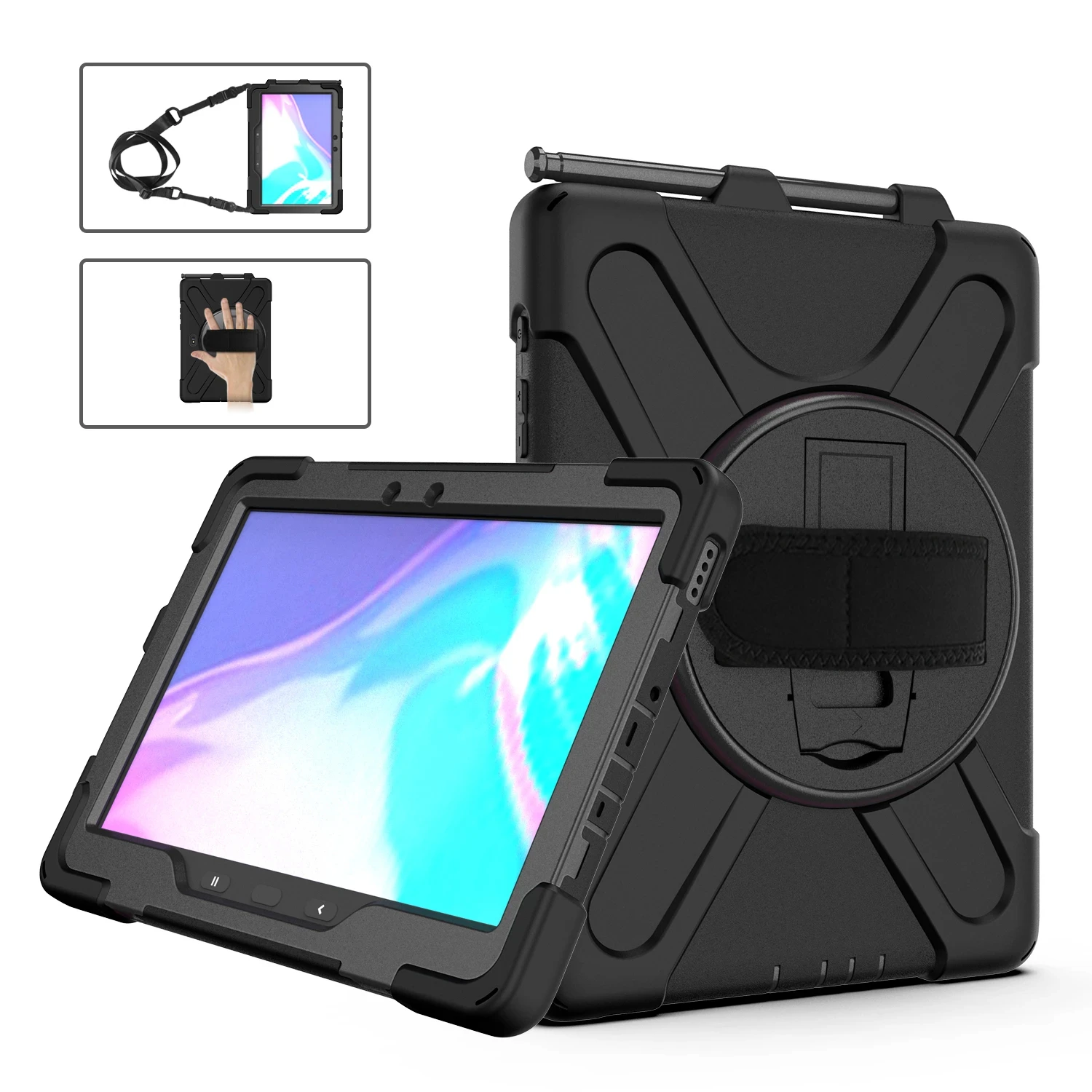 Durable Rugged Heavy Duty Tablet Stand Case with Wrist Strap Cover for Tab Active 4 Pro 2022 2019 10.1 T630 T636 T540 T390 T395