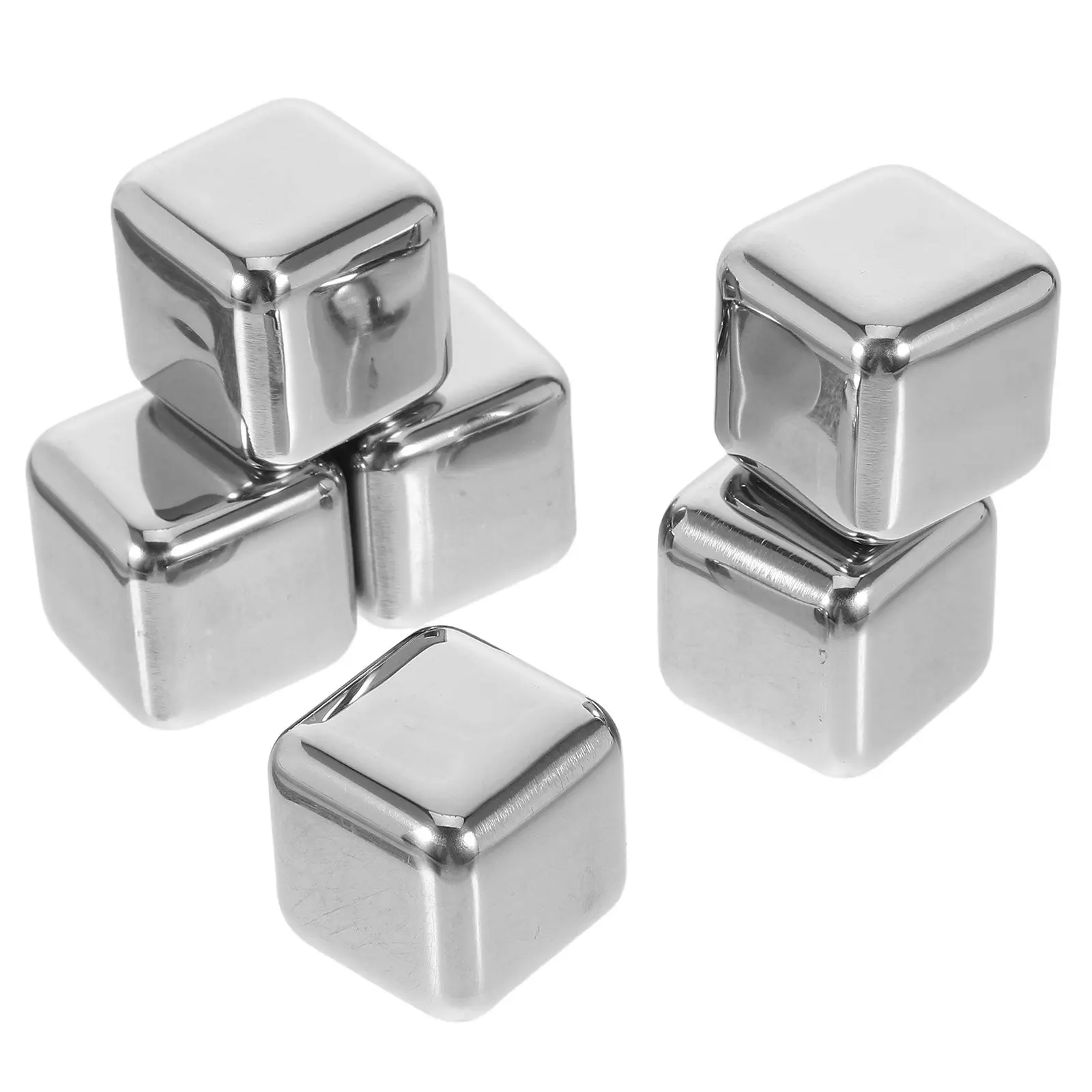 6Pcs Stainless Steel Whiskey Stones Reusable Metal Ice Cubes Wine Cooling Rocks Elegant Bar Gadget Silver Boxed - view 2