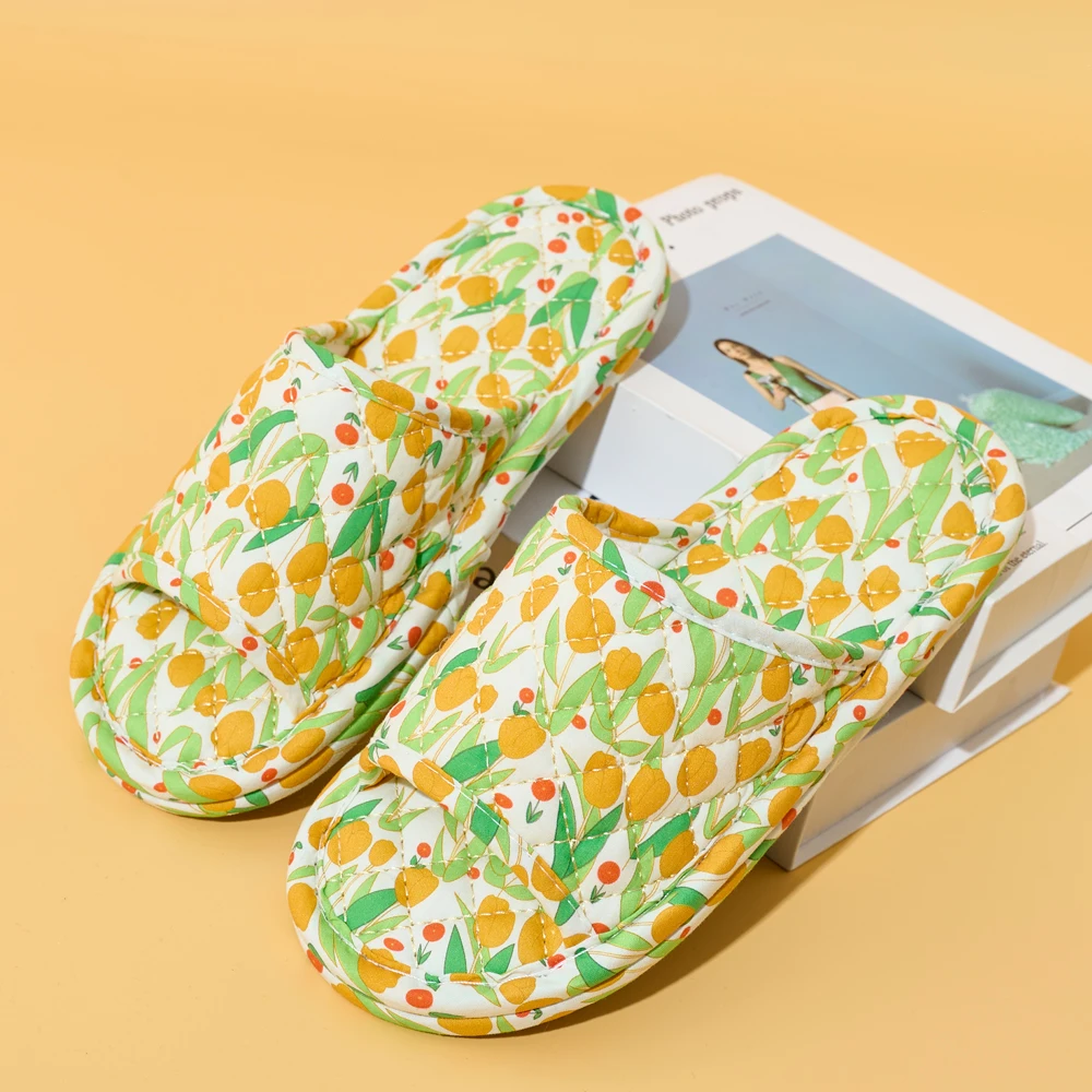 Summer Women Home Slippers Soft Cotton Floral Floor Shoes Antislip Indoor Slippers Fashion Lightweight Bedroom Shoes