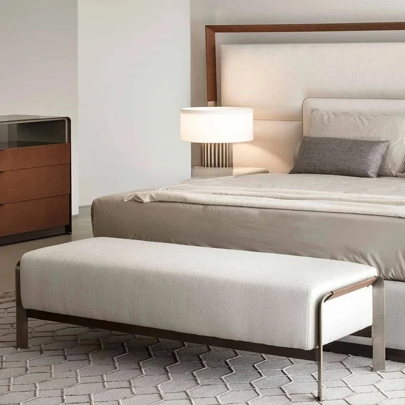 고성능 가성비 A15 침대 끝 스툴 침실 개성 긴 금속 가정용 신발 갈아 신는 스툴 고급 린넨 소파 스툴