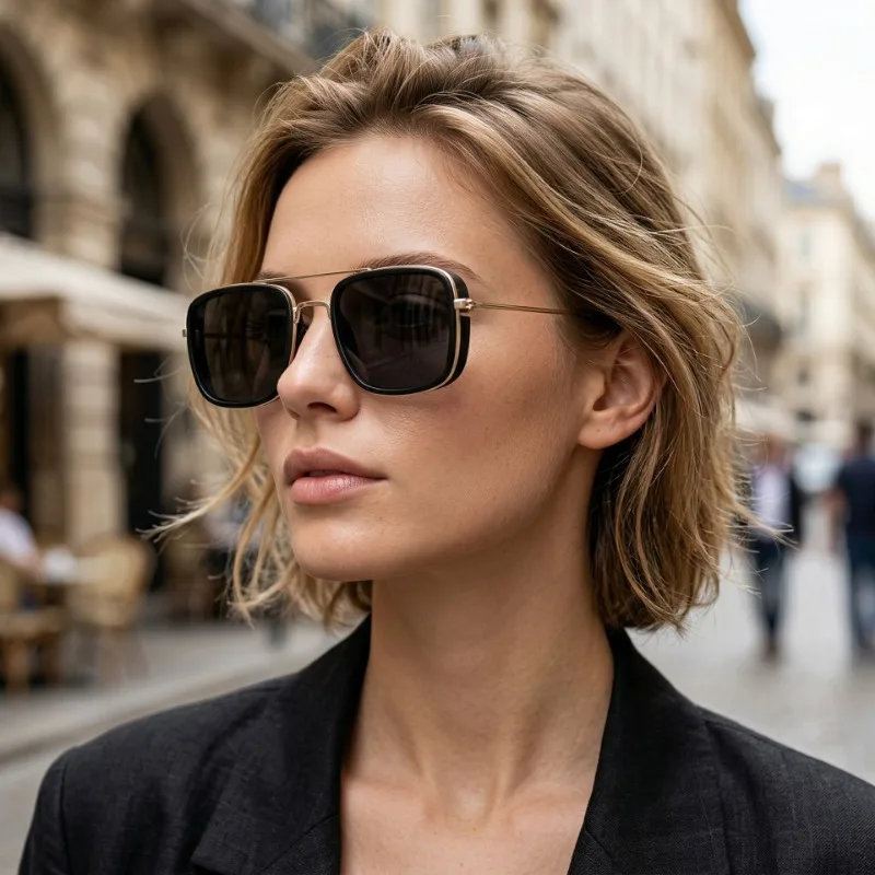 Fashion Sunglasses European and American Metal Small Square Frame Korean Version Glasses Retro Square Sunglasses UV Protection