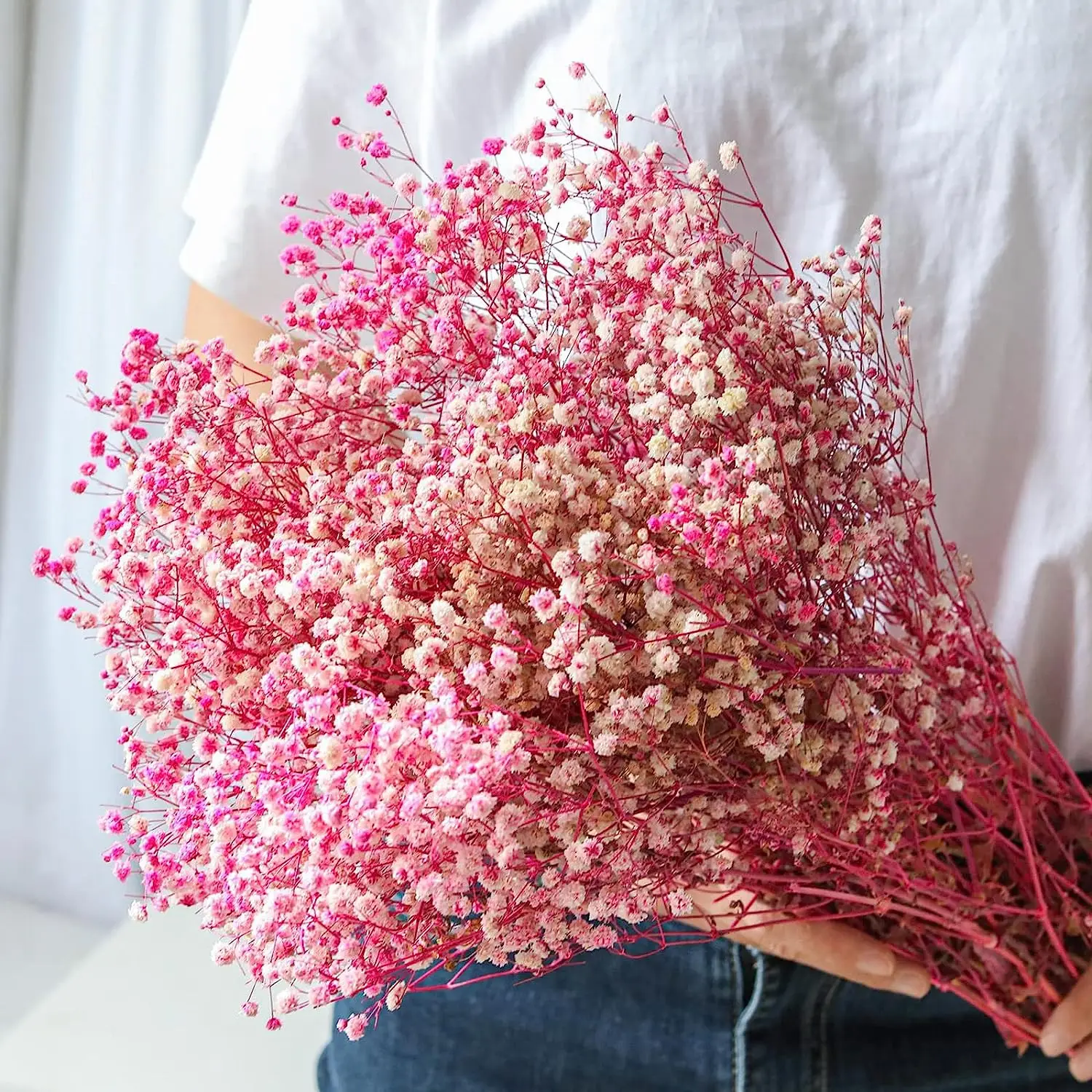 

Stunning Pink Dried Baby's Breath Bouquet - Over 2000 Flowers - Perfect for Home Decor, Weddings, and DIY Floral Projects