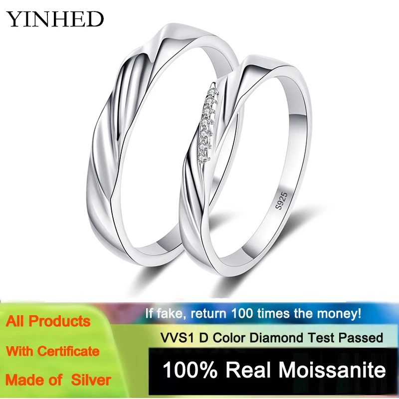 

YINHED Real Solid 925 Sterling Silver Couple Rings for Women Men Moissanite Wedding Engagement Jewelry Anniversary Gift