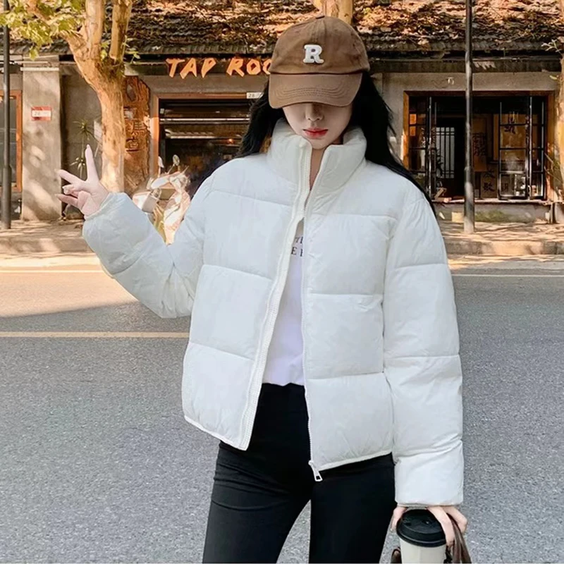 Black Fluffy Crop Parkas Coats Women Korean Streetwear Winter Thick Warm Simple Short Coats Fashion All Match Down Jacket New