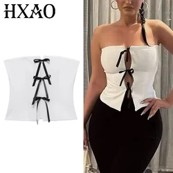 HXAO Corset Woman White Crop Top Off Shoulder Cut Out Butterfly Top Female Backless Sexy Tube Tops For Women Strapless Party Top