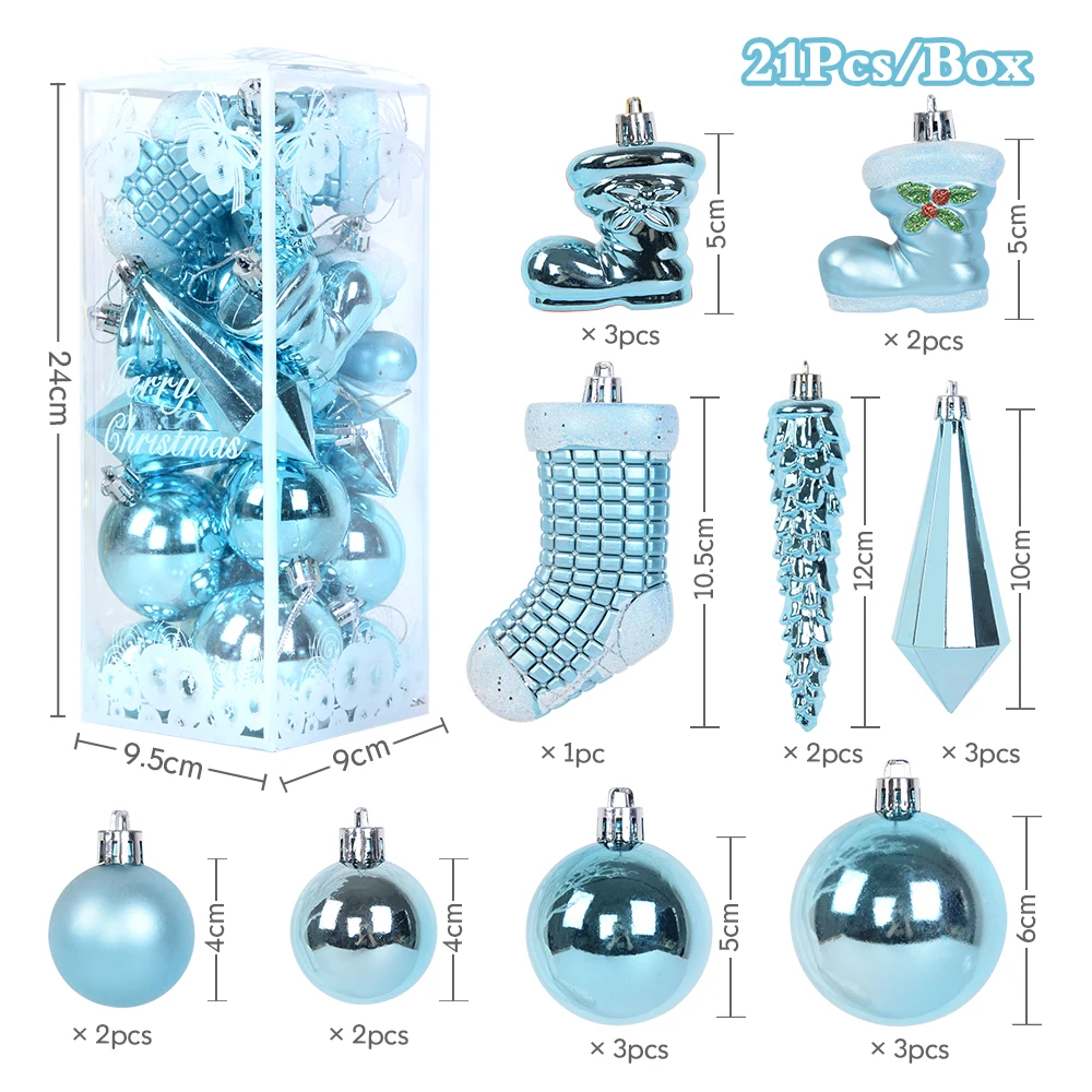 21Pcs/box Christmas Ball Ornaments Xmas Tree Hanging Ice Pendants Christmas Decorations For Home Navidad 2024 New Year Gift Noel