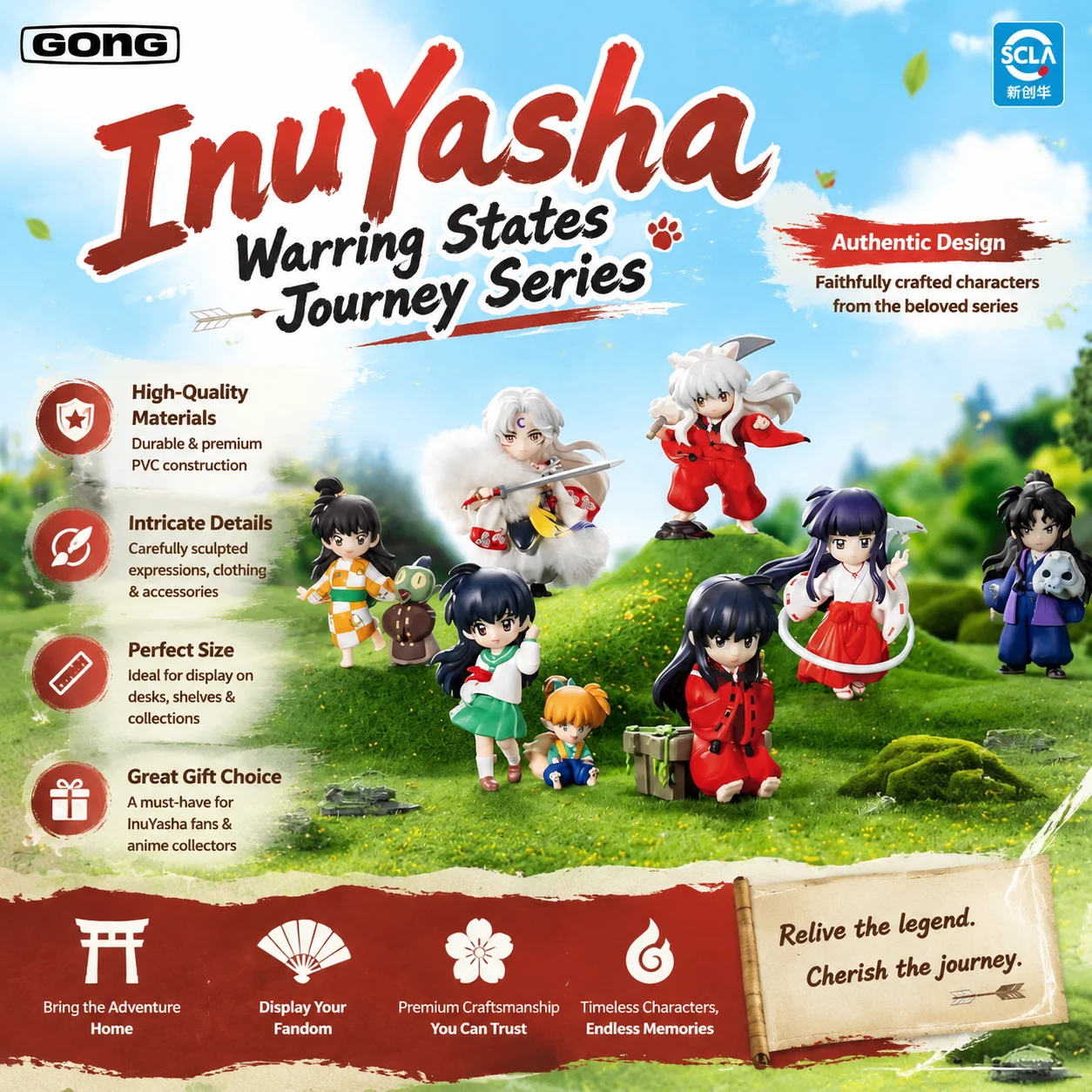 GONG InuYasha Warring States Journey Series Figure Blind Box Desktop Ornament Collection InuYasha Kagome And Sesshomaru