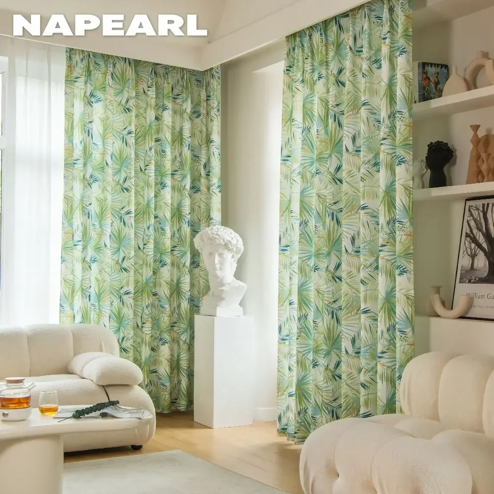 NAPEARL Green Yellow Curtain Blackout Curtain Printed Plant Leaves Pattern Window Curtain Sheer Living Room Home Decor 1PC