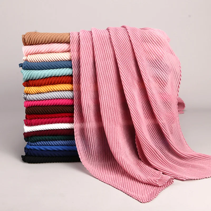 180X90CM Pleated Hijabs Scarf Foulard Musulmane Pour Femmes Jersey Crinkle Shawls Headscarf Turbantes Cabeza Para Las Mujeres