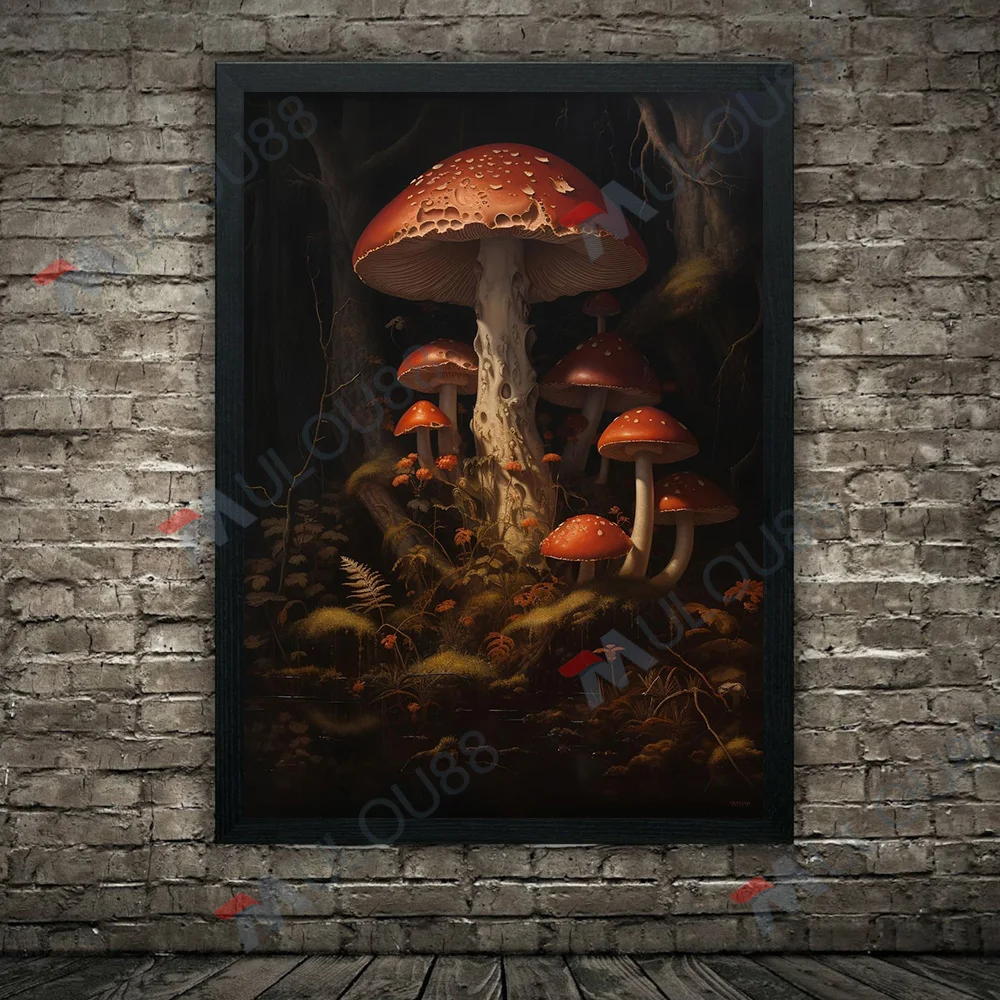 مشرق مخدر الفطر النباتات خمر الرسم على لوحات القماش الجدارية الغابات الفطريات الخيال ملصق فني طباعة ديكور المنزل غير المؤطرة