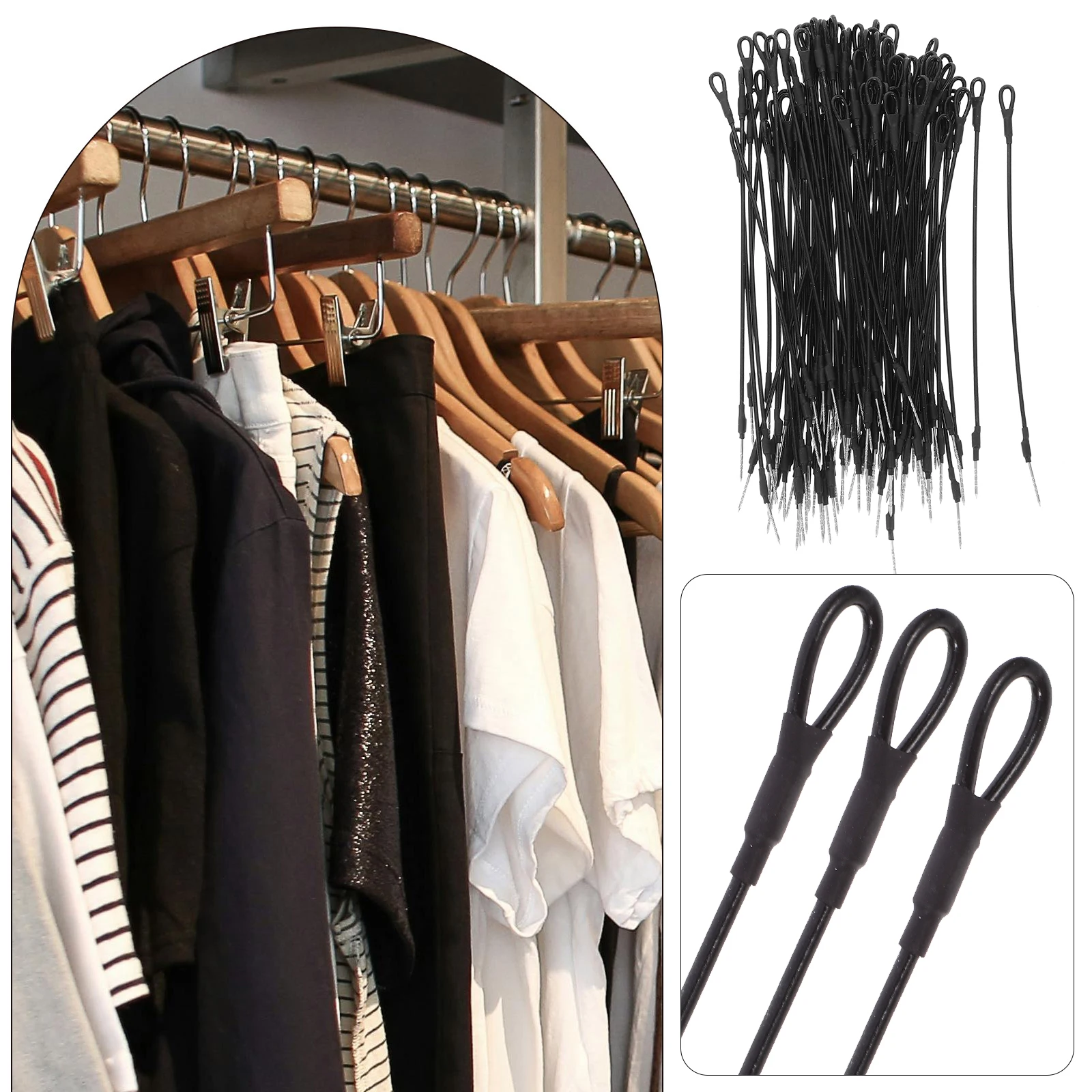 

100pcs Anti Cable Rope 17cm Black Clothing Fasteners For Boutique Tag Fixing String Fasteners for Clothing Retail Supplies Tag