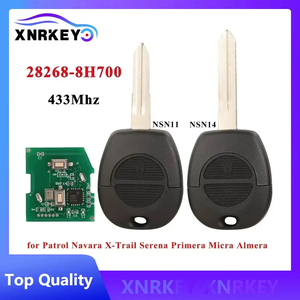 

XNRKEY P/N: 28268-8H700 2 Buttons Remote Car Key 433MHz for Nissan Patrol Almera Micra Primera Navara Serena Vanette X-Trail